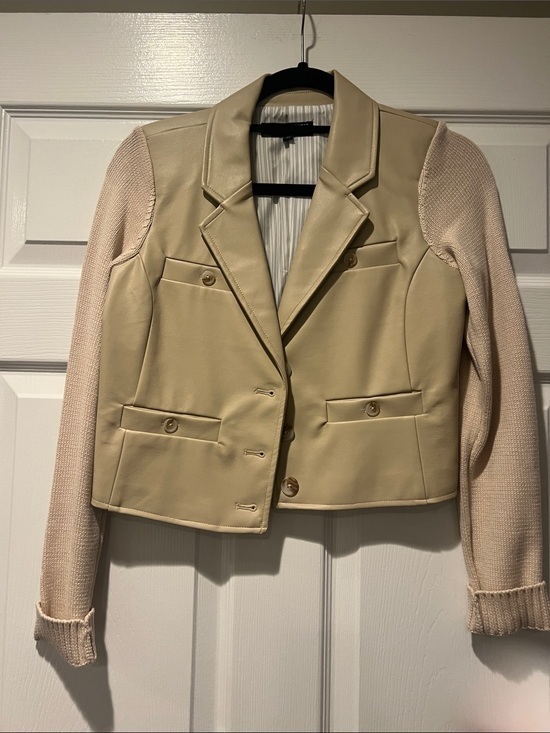 Central Park West Jackets & Blazers - Central Park West Faux leatherBlazer with Knit Sleeves size XS